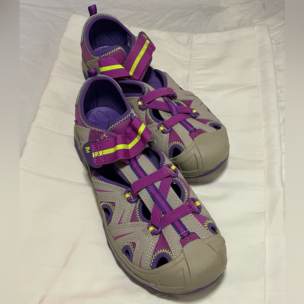 New Merrell Hydro Big Kids Size 6 Color Tan/Purple Leather - Picture 4 of 7